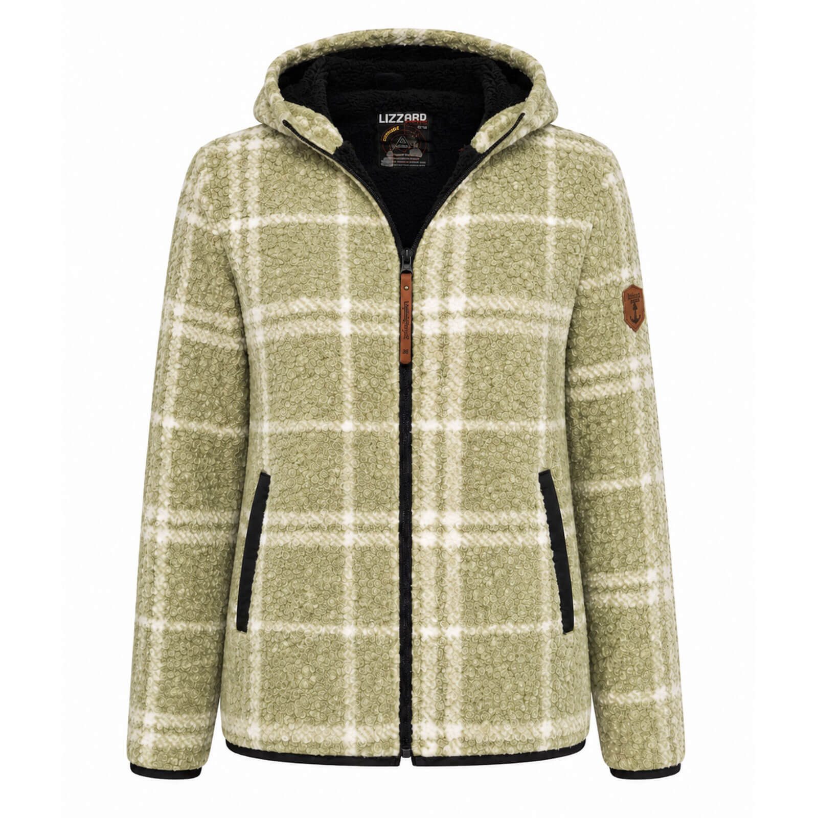 Lizzard Sports Fleecejacke Damen Sherpa-Fleecejacke 20522 Karomuster - Übergangsjacke Fleece Kapuze, Frontreißverschluss, Seitliche Eingrifftaschen, Innentasche