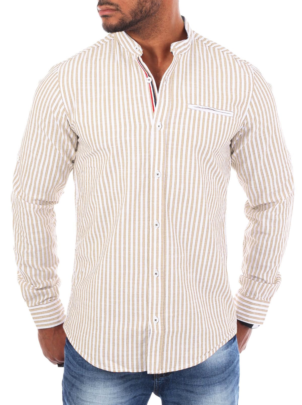 Langarmhemd Herren Baumwoll Leinen Mix Hemd 8455