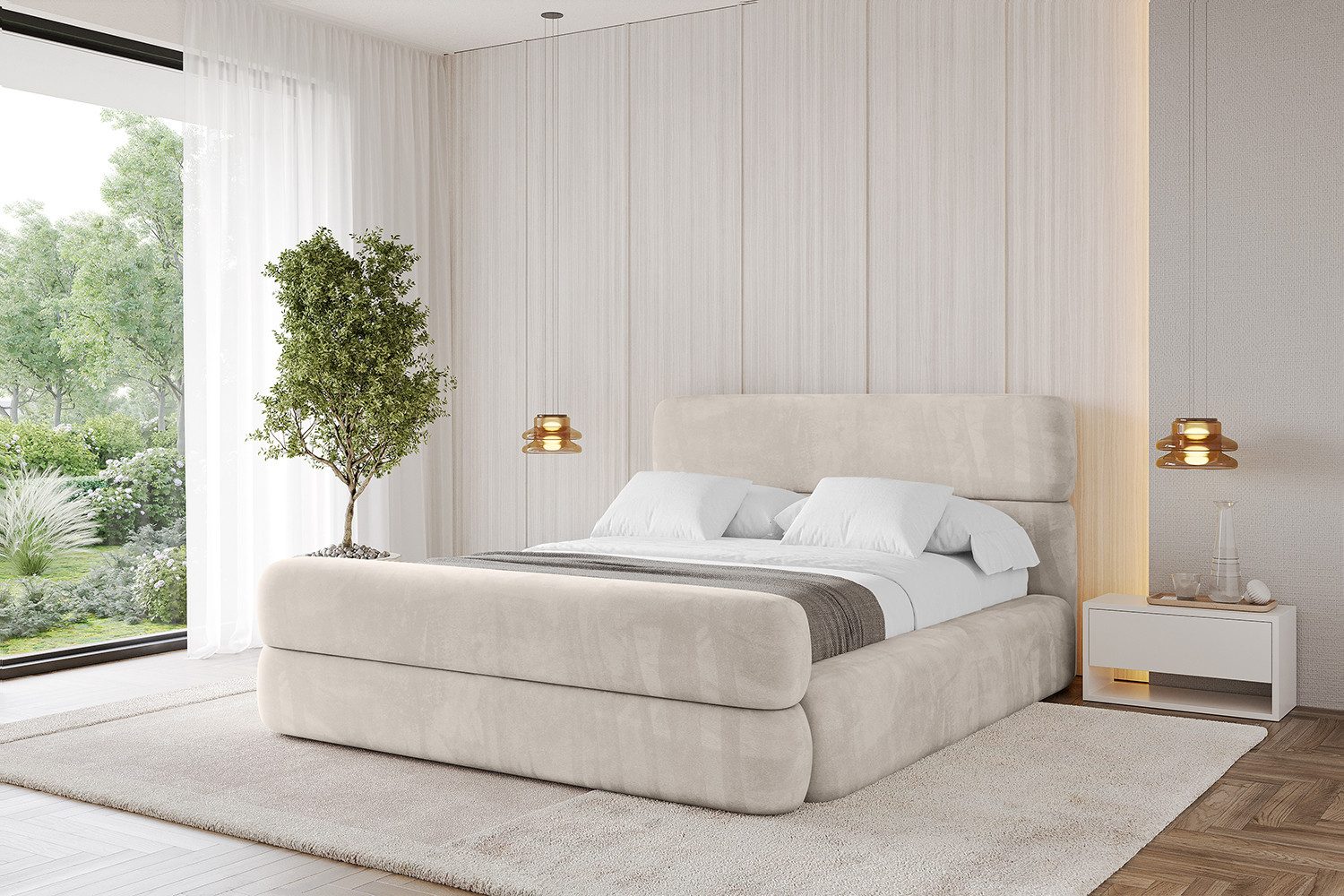 ALTDECOR Polsterbett ENORA-Z (Polsterbett mit Bettkasten und Lattenrost, Boxbett ohne Matratze), Doppelbett mit Stauraum, Bett mit Kopfteil