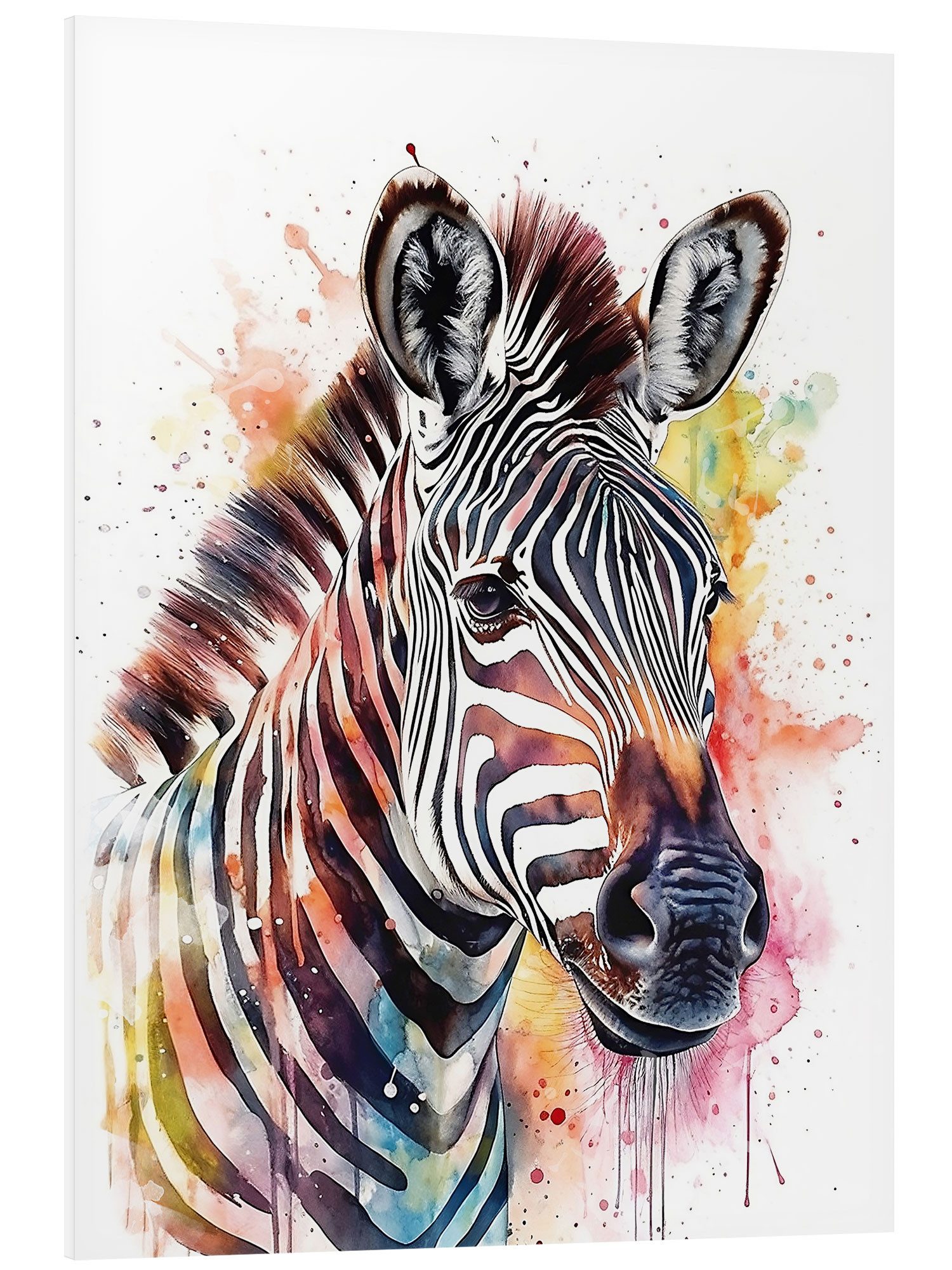 Posterlounge Forex-Bild Olga Telnova, Buntes Aquarell-Zebra, Kinderzimmer Malerei