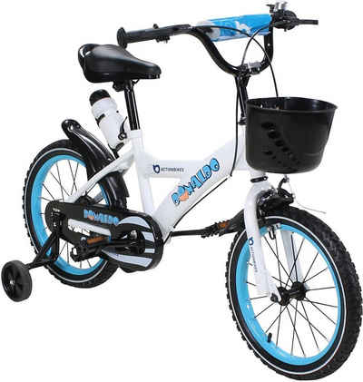 Actionbikes Motors Kinderfahrrad »Mädchen Jungen Kinder Fahrrad BMX Donaldo, Weiß Blau«, 1 Gang, ohne Schaltung, 16 " Laufrad - Trapez-Rahmen - V-Brake-Bremsen - Stützräder