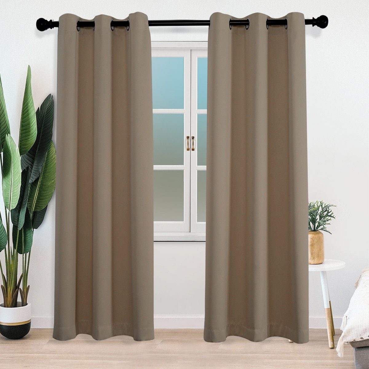 MULISOFT, Verdunkelungsvorhang Vorhang warm (2 Thermogardine St), Super Verdunkelung Wohnzimmer abdunkelnd, Ösen Grau/Schwarz/Beige blickdicht, Lärmschutz, Kälteschutz Gardinen 2er-Set Dicke