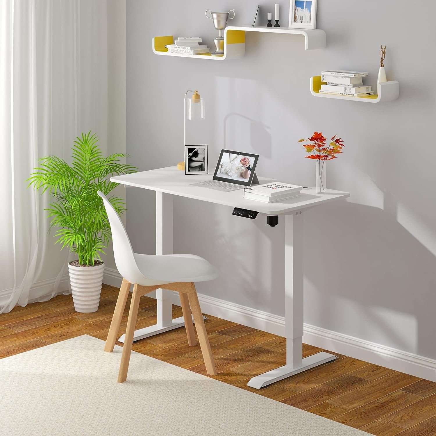 Weiß Schreibtisch Höhenverstellbar, 4 stufenlos Memory-Steuerungen | Woltu (1-St), Weiß