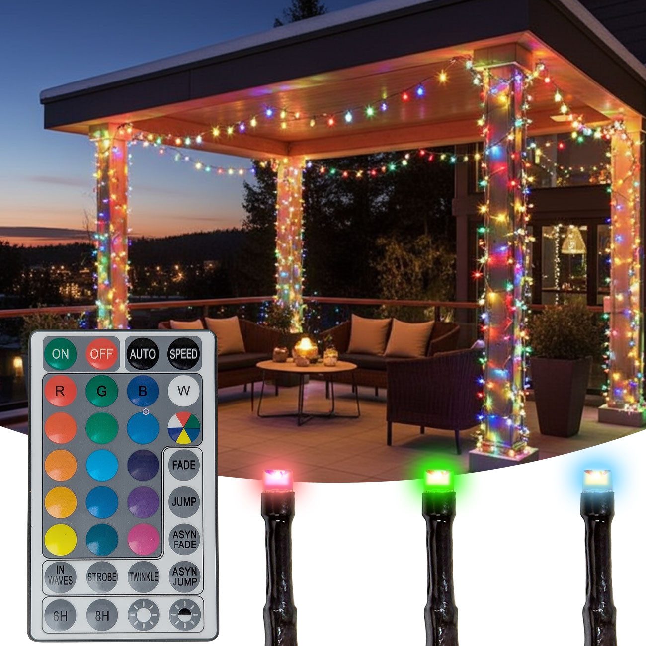 Home & styling collection LED-Lichterkette RGBW Lichterkette 9,6m: 96 LEDs, dimmbar, RGB & Fernbedienung, Farbwechsel mit Fernbedienung