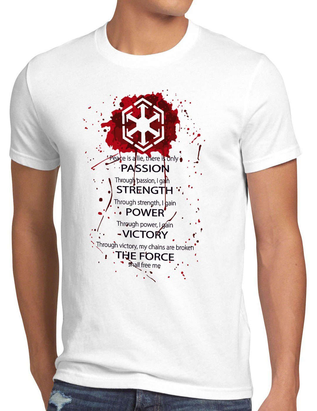 style3 Print-Shirt Herren T-Shirt Sith Code lord ritter luke rebellion darth wars vader star maul weiß