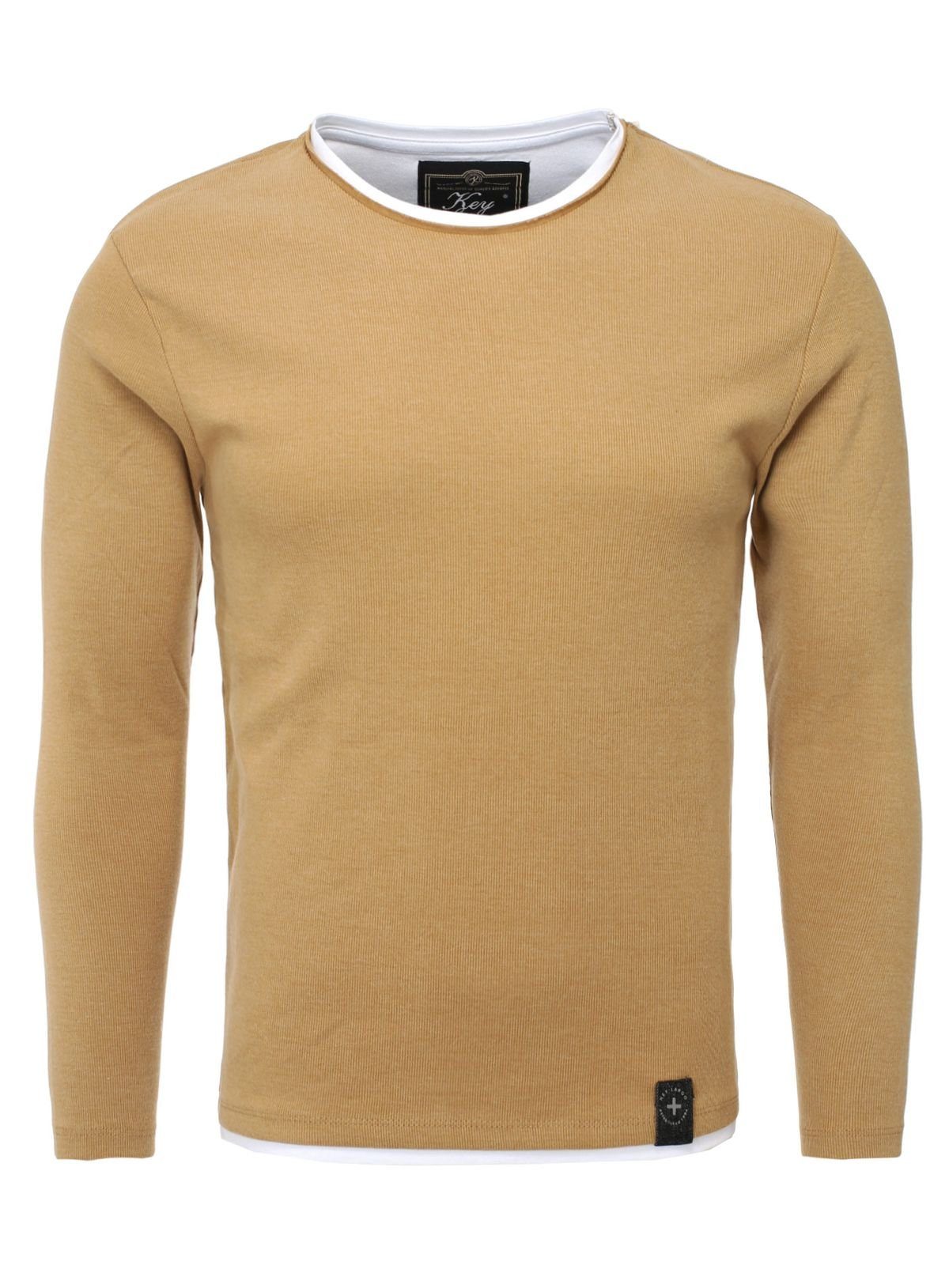 Strickpullover Sweatshirt Largo Key double Look Sarasota für Feinstrick MSW00064 2in1 Herren Camel