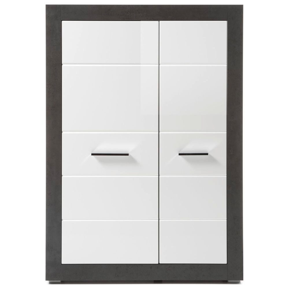 Lomadox Highboard ETON-61, Kommode in Hochglanz weiß mit Dark Concret Nb. B/H/T: 100/142/35cm