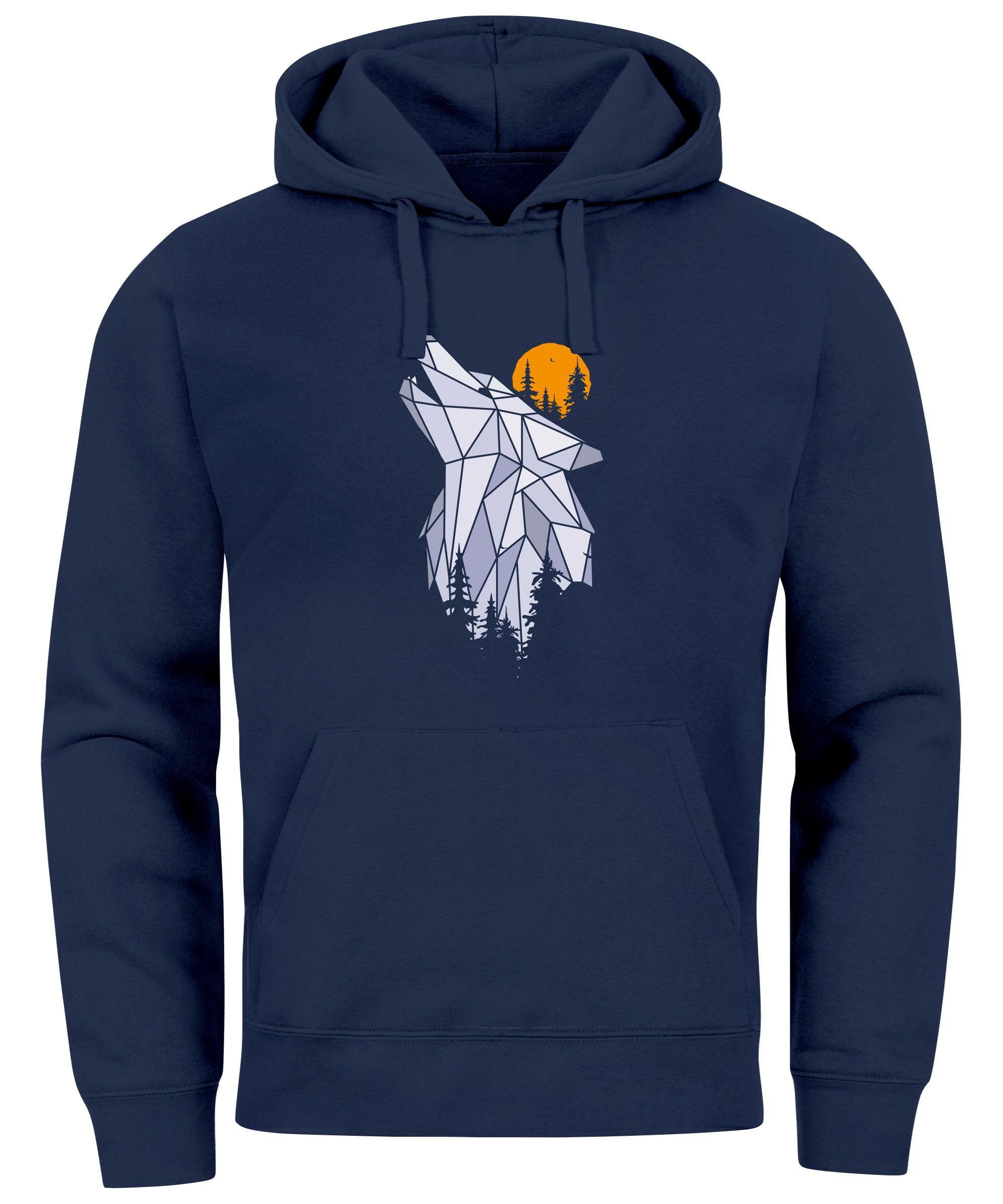 Hoodie Hoodie Herren Polygon Print Wolf Wald Outdoor Adventure Natur