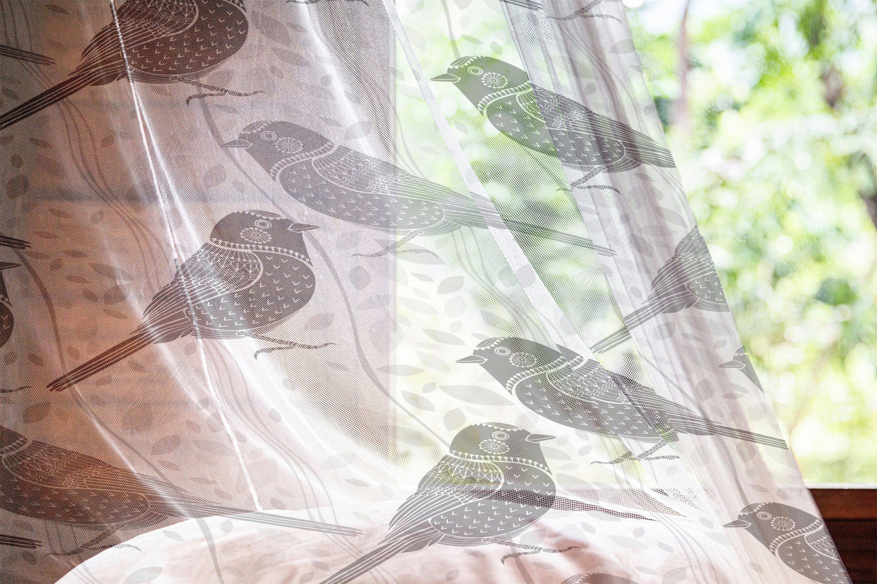 Vögel Gardine Grau Panels, für und 2 Hochzeit schiere Blumenmuster Abakuhaus, Drapierung Party