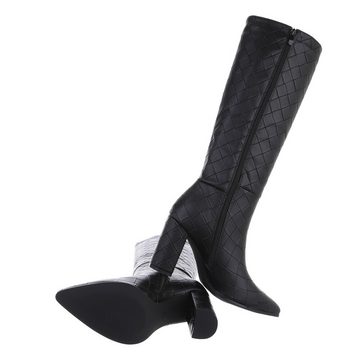 Ital-Design Damen Elegant High-Heel-Stiefel Blockabsatz High-Heel Stiefel in Schwarz