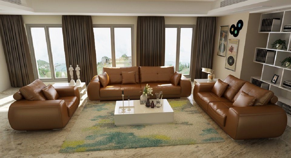 Made Design Ledersofa JVmoebel Couch Sofas, Braun Modern Europe 3+1+1 in Sofa Sofagarnitur Sitzer Sofa