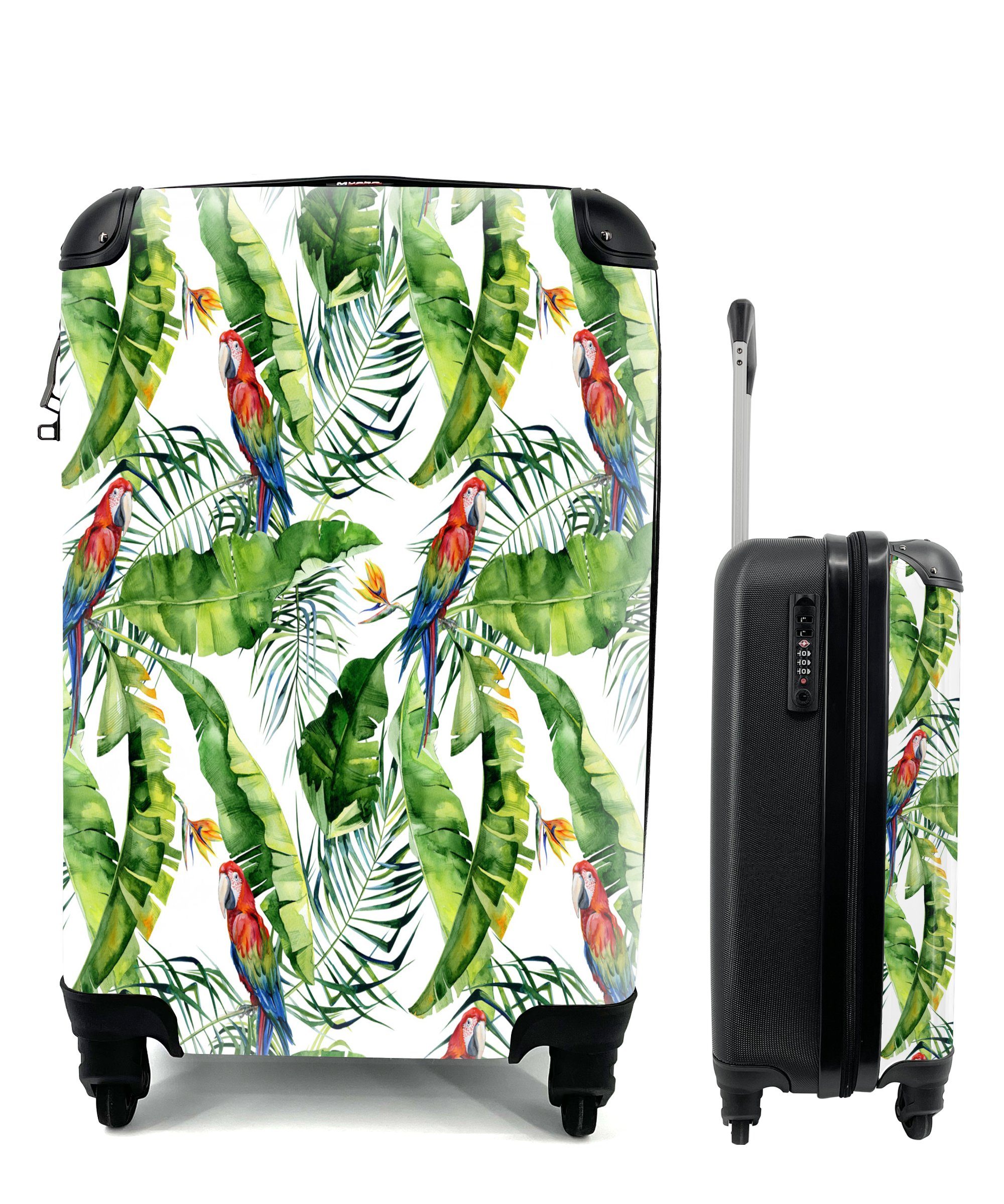4 Papagei, - Reisetasche Blumen Trolley, MuchoWow Rollen, Reisekoffer mit Handgepäck für Blätter - Handgepäckkoffer rollen, Ferien,