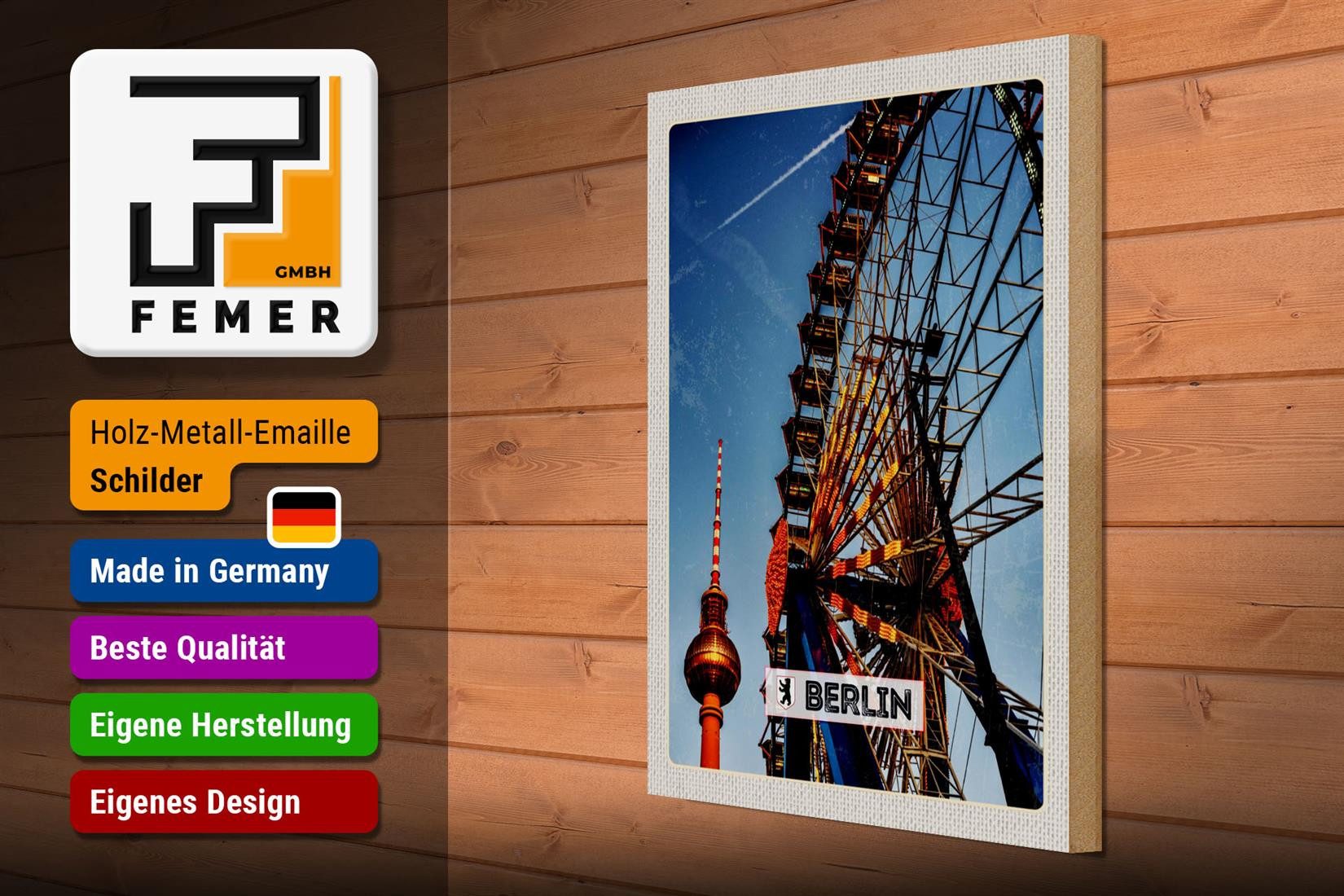 Femer GmbH Holzbild Reise 30x40cm Berlin Deutschland Kirmes, (1 St), Glatte Holzfaserplatte (MDF), vorn beschichtet
