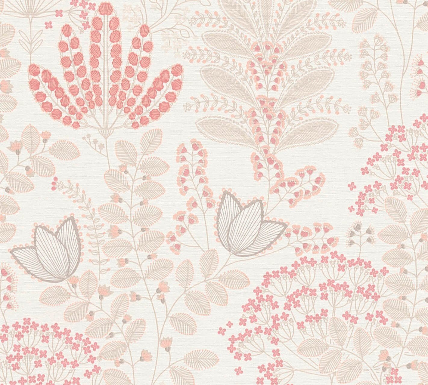 KUNSTLOFT Vliestapete Bloomed Tranquil 0.53x10.05 m, matt, lichtbeständige Design Tapete rosa, weiß