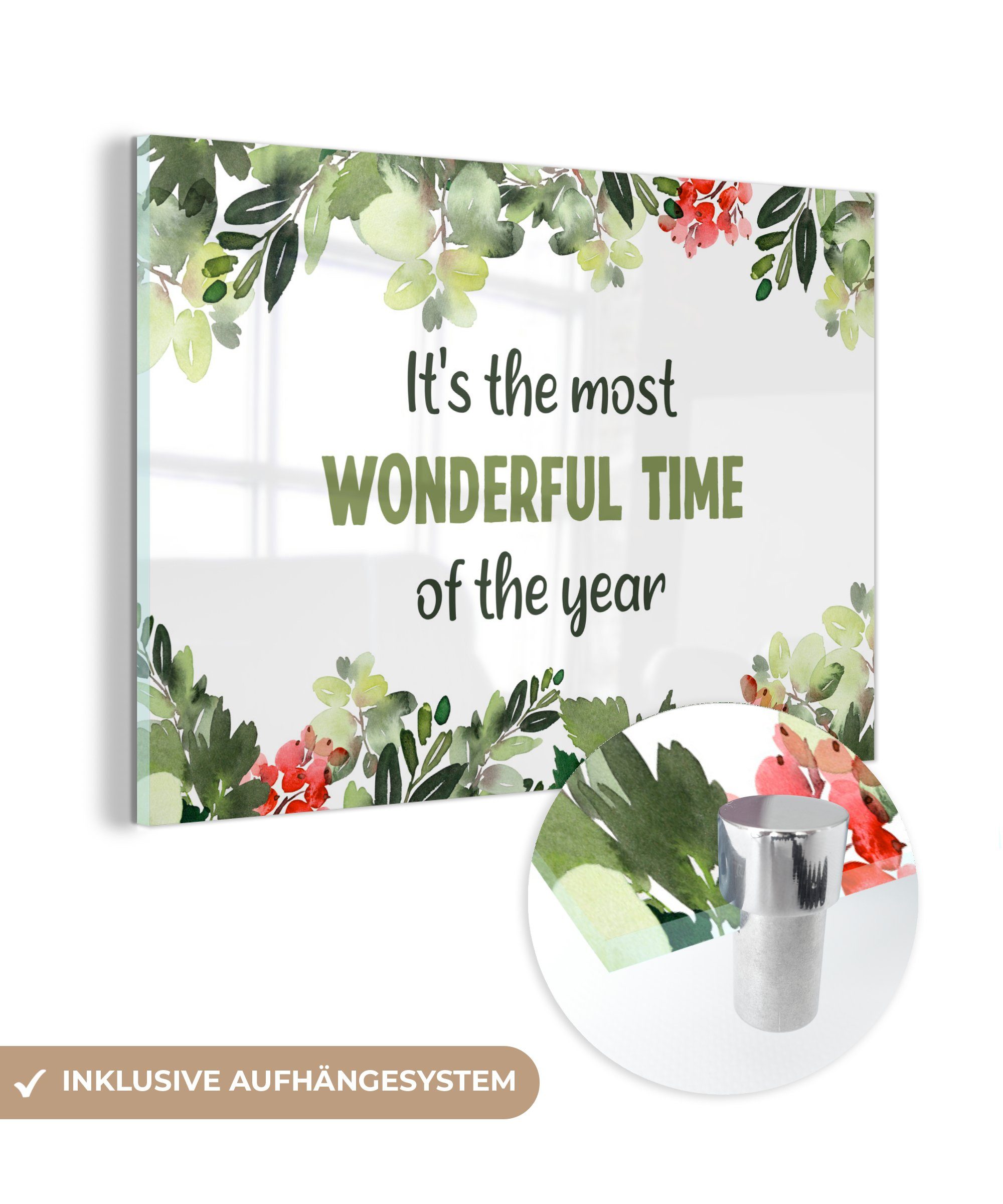 MuchoWow Acrylglasbild Weihnachten - Zitat - Aquarell, (1 St), Acrylglasbilder Wohnzimmer & Schlafzimmer | Bilder