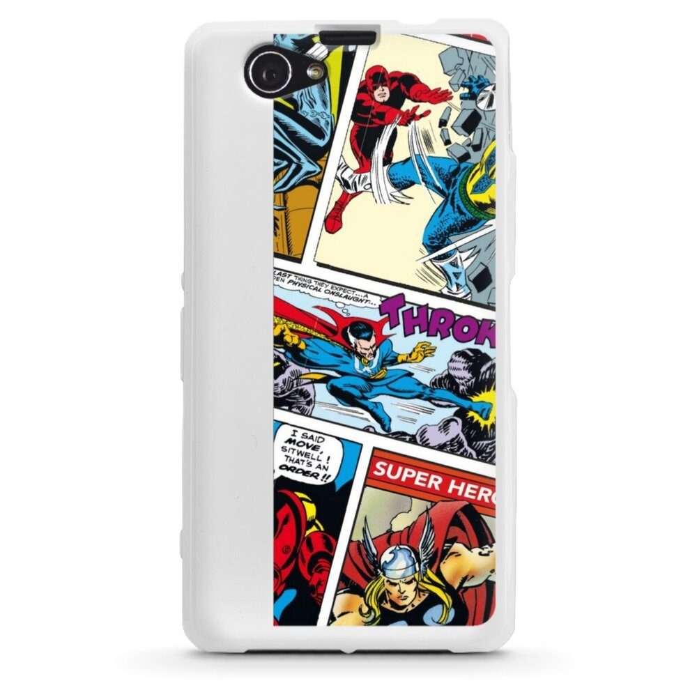 DeinDesign Handyhülle Marvel Retro Comic Blue, Sony Xperia Z1 Compact Silikon Hülle Bumper Case Handy Schutzhülle