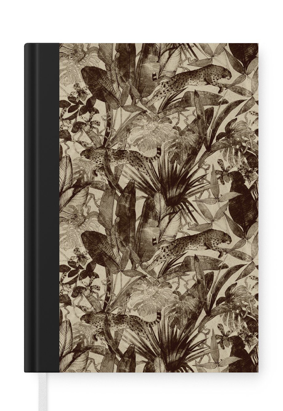 MuchoWow Notizbuch Dschungel - Panther - Vintage - Muster, Journal, Merkzettel, Tagebuch, Notizheft, A5, 98 Seiten, Haushaltsbuch