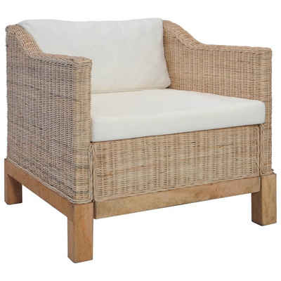 vidaXL Sessel Sessel mit Auflagen Natur Rattan