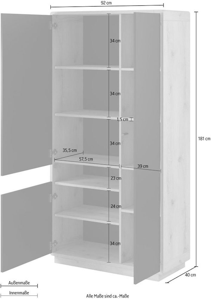 schwarz 3-türig Helvetia Stauraumschrank 92cm Eiche Taurus Aston