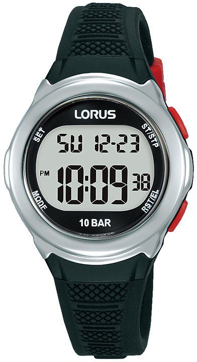 LORUS Digitaluhr R2389NX9, 32 ideal mit ca. Kunststoff, mm Ø auch Geschenk, Gehäuse aus Edelstahl als