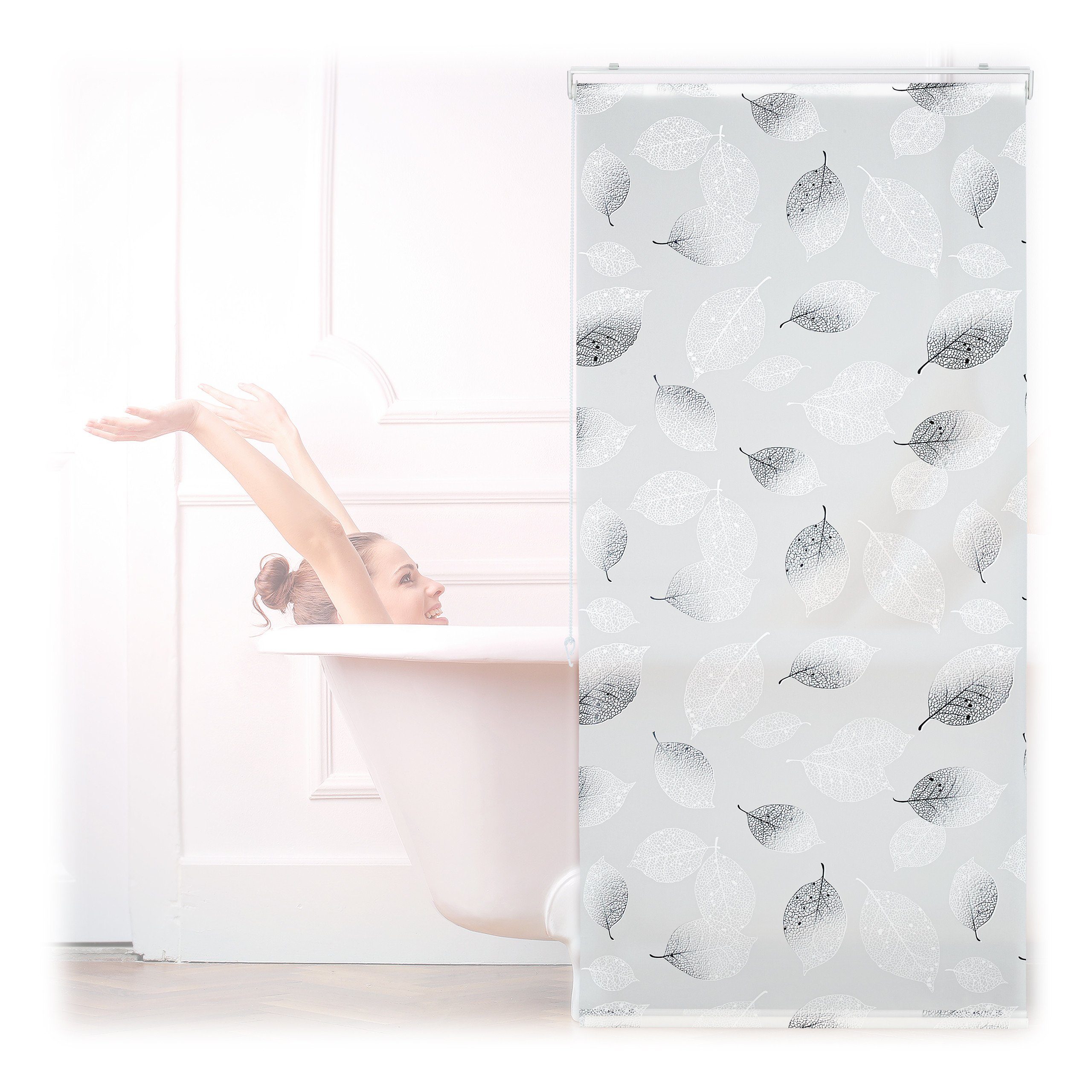 relaxdays Duschrollo mit Blätter Desig Breite 80 cm, 80x240cm