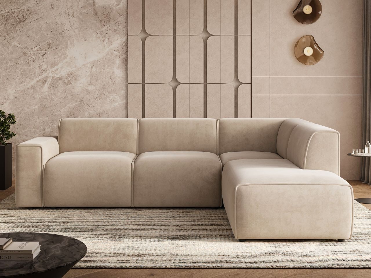 GrainGold Ecksofa L-Form Eluno, Set, Couch, mit Rückenlehne, T30-Schaum, und Wellenfedern, Modern Stil