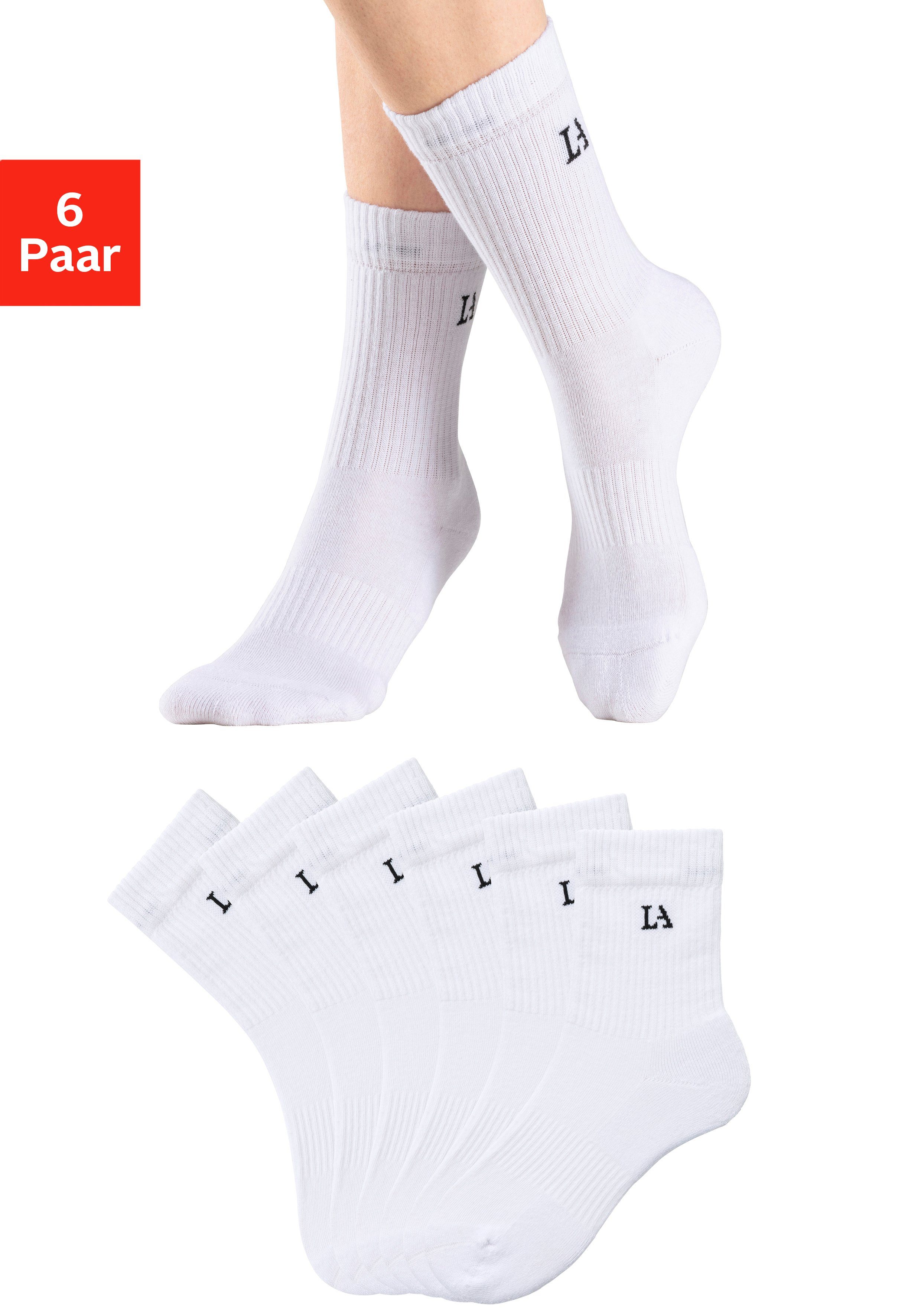 LASCANA ACTIVE Tennissocken Sportsocken Damen, Laufsocken, Wandersocken (Packung, 6-Paar, Crew Socken) mit Baumwoll Frottee