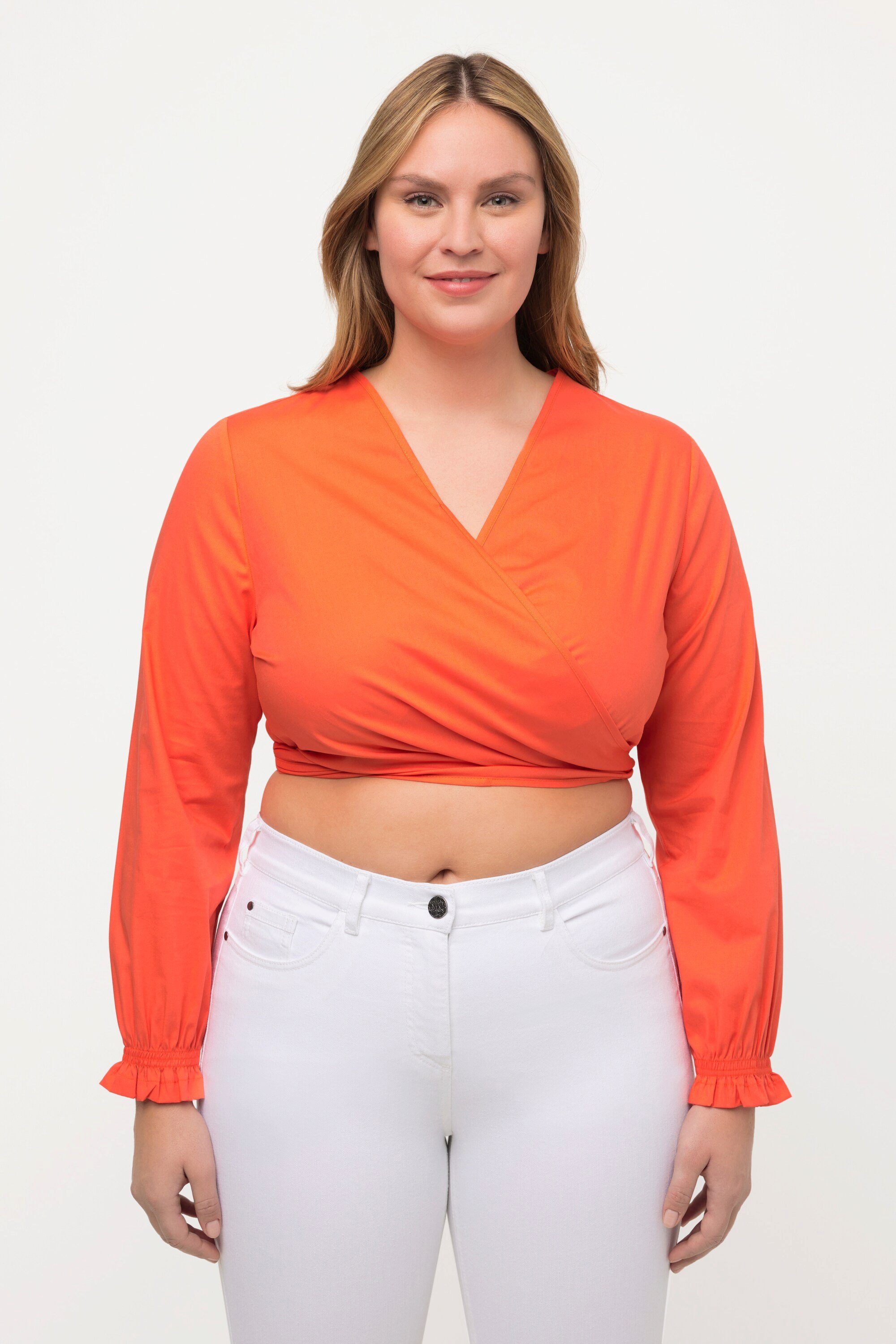 Wickelbluse Wickelbluse kurz V-Ausschnitt Langarm Biobaumwolle