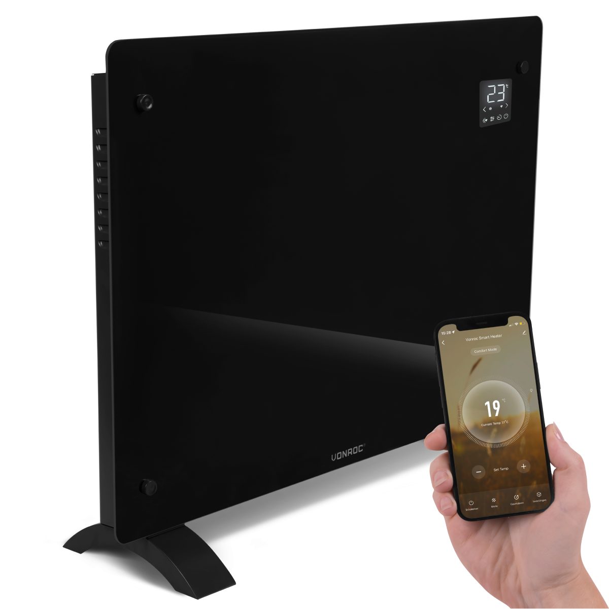 VONROC Heizkörper Elektroheizung in Varianten für 12 bis 30qm Räume, Elektrische Konvektorheizung 2 stufig - Manuelle/App Steuerung