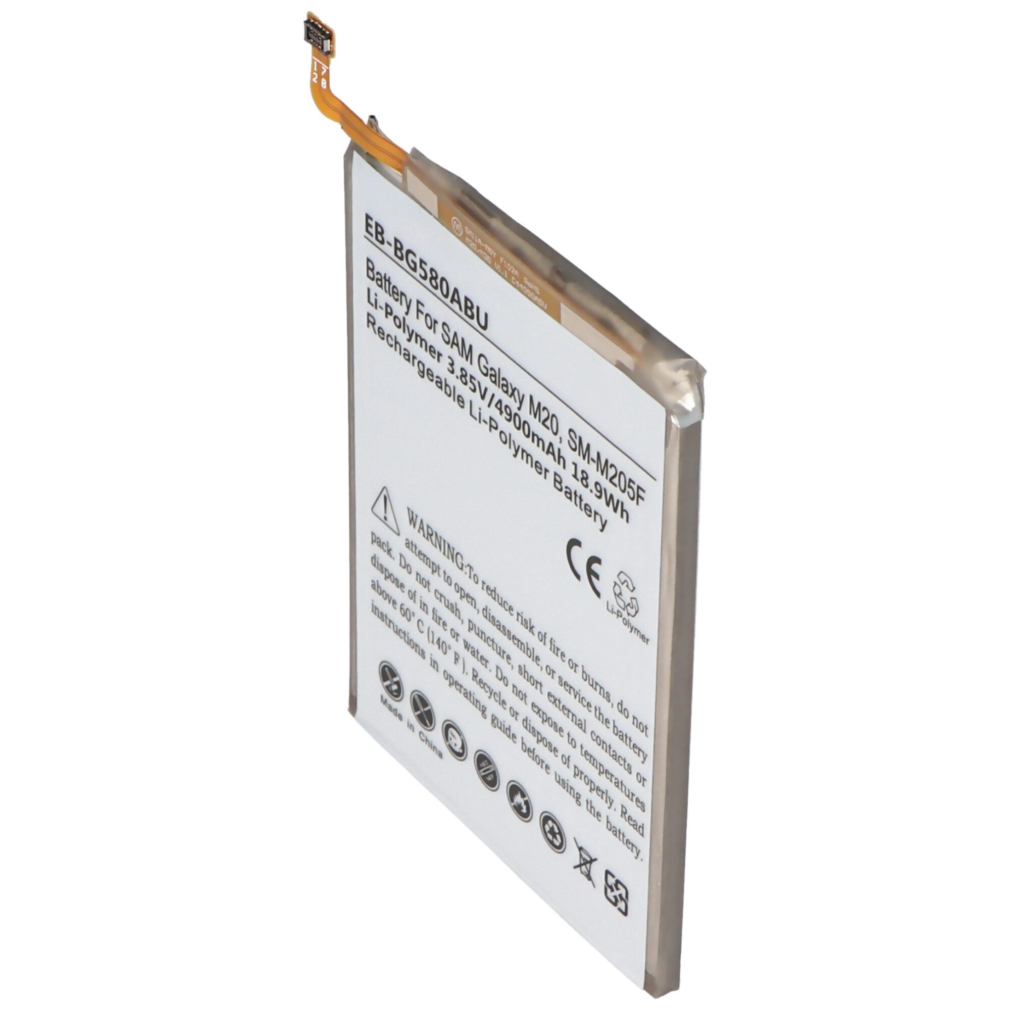 Akku passend für Samsung Galaxy M20, SM-M205F, Li-Polymer, 3,85V, 490 Akku