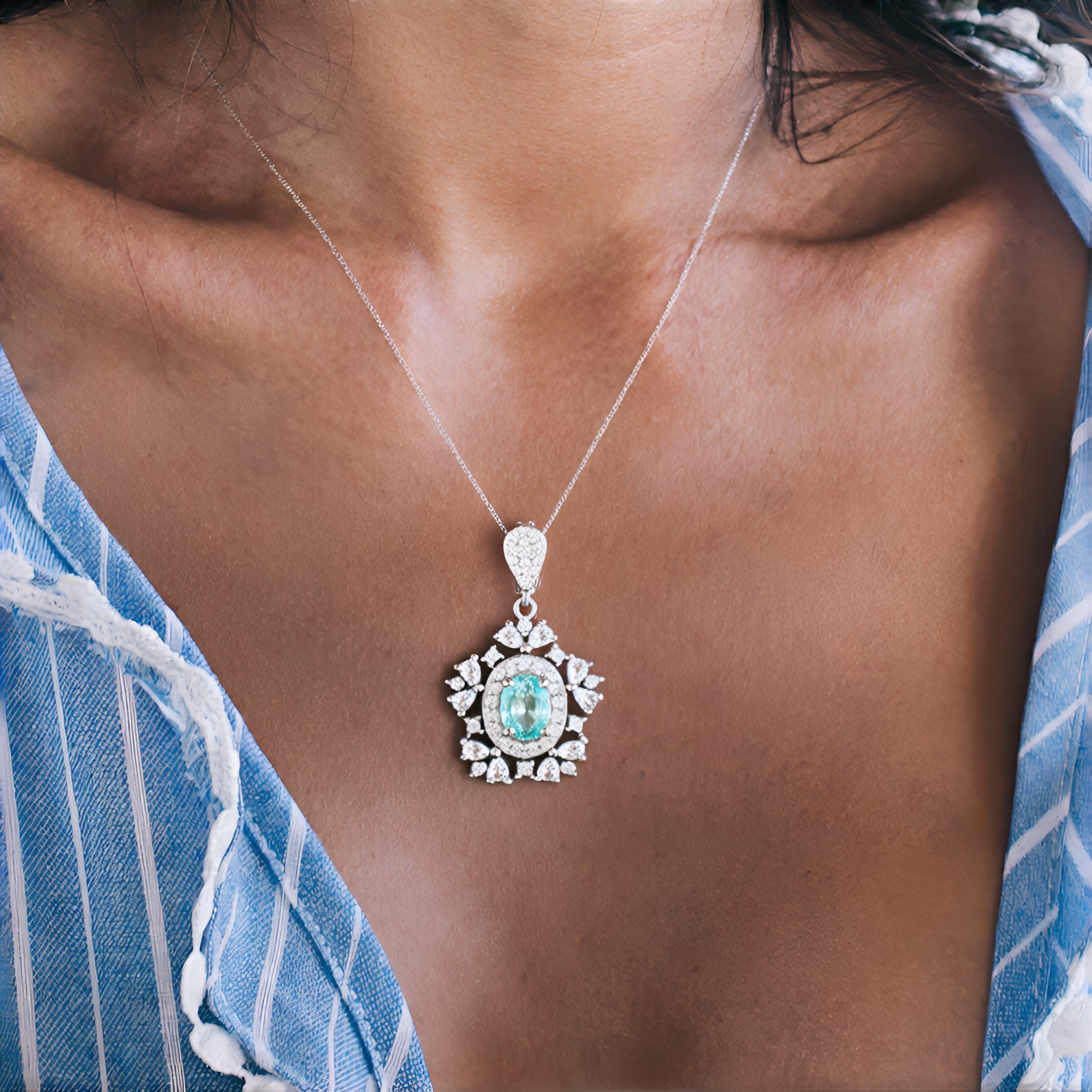 Cavill Kettenanhänger Paraiba Smaragd Silber Anhänger, Nigerianer 0,744 ct (1-tlg)