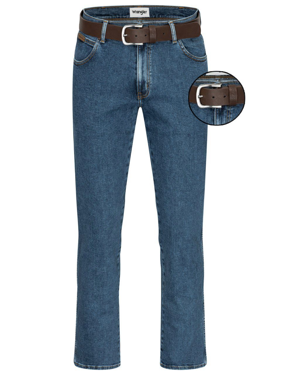 mit Jeans Straight Texas Authentic Straight-Jeans Gürtel Stonewash Wrangler Stretch Gürtel brauner Herrenjeans +