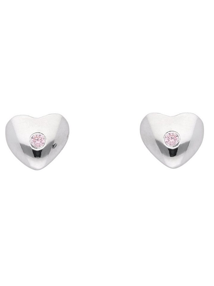 Adelia´s Paar Ohrhänger 925 Silber Ohrringe Ohrstecker Herz mit Zirkonia,  mit Zirkonia Silberschmuck für Damen, Maße - Breite 6,2 mm - Höhe 5,7 mm