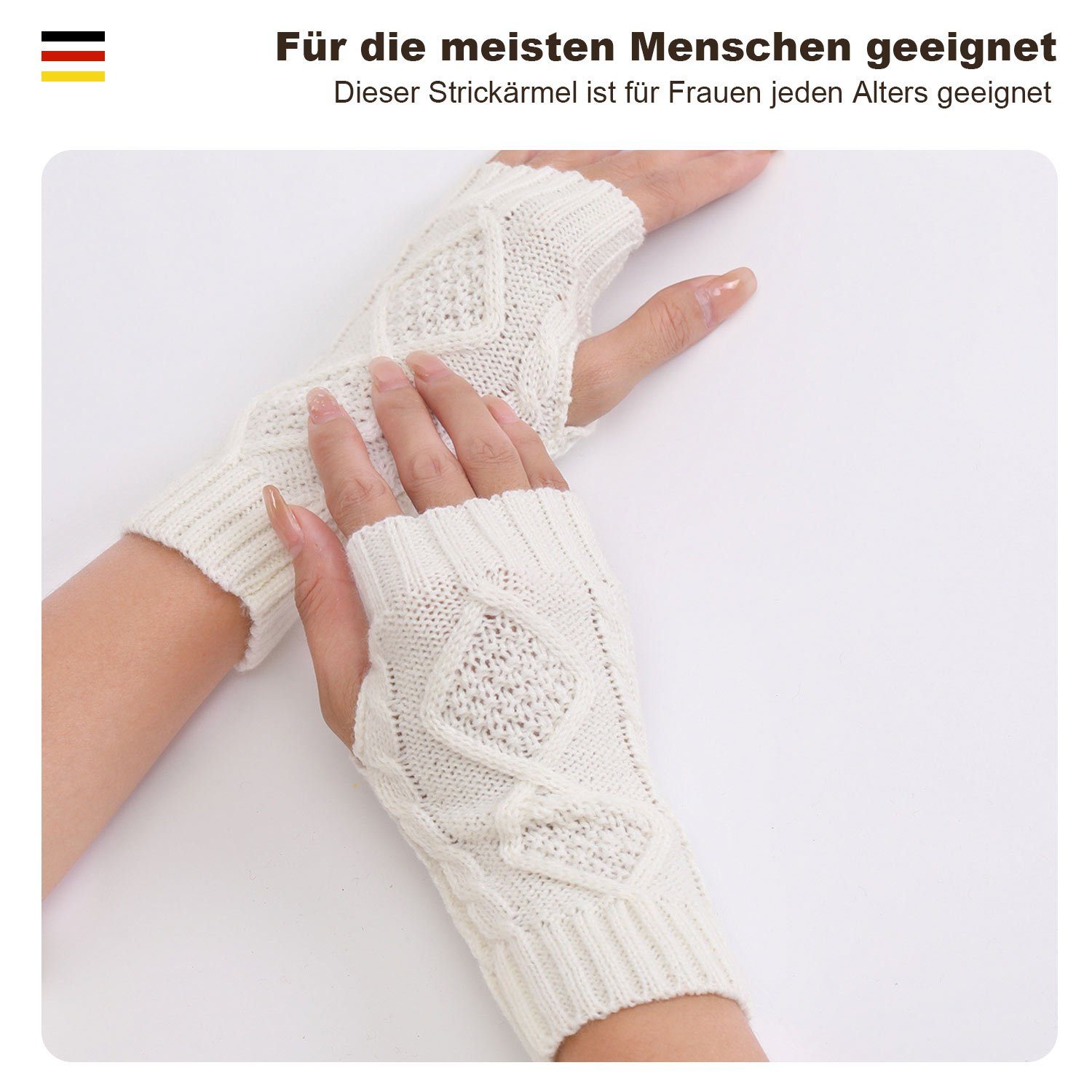 Weiß Damen MAGICSHE Strickhandschuhe Fingerlose Wärmer Winter Gestrickte Handschuhe