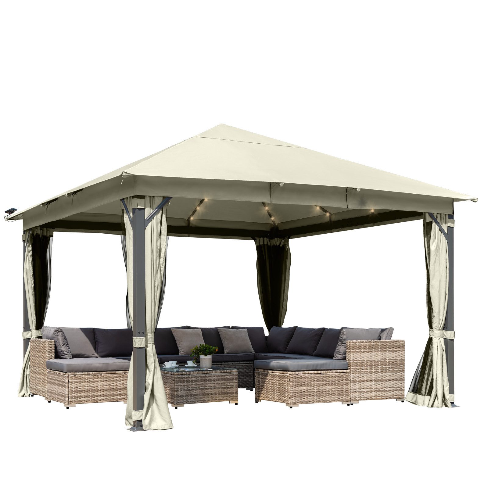 BRAST Pavillon Aluminium Infinity 4x4m viele Modelle & Farben inkl. Moskitonetz, wahlweise mit LEDs wasserdicht, stabil, UV-Schutz