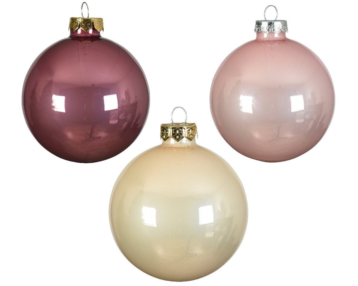 Kaemingk Weihnachtsbaumkugel, Weihnachtskugeln Glas 8cm 16 Stück - Samtpink / Puderrosa / Perle Mix