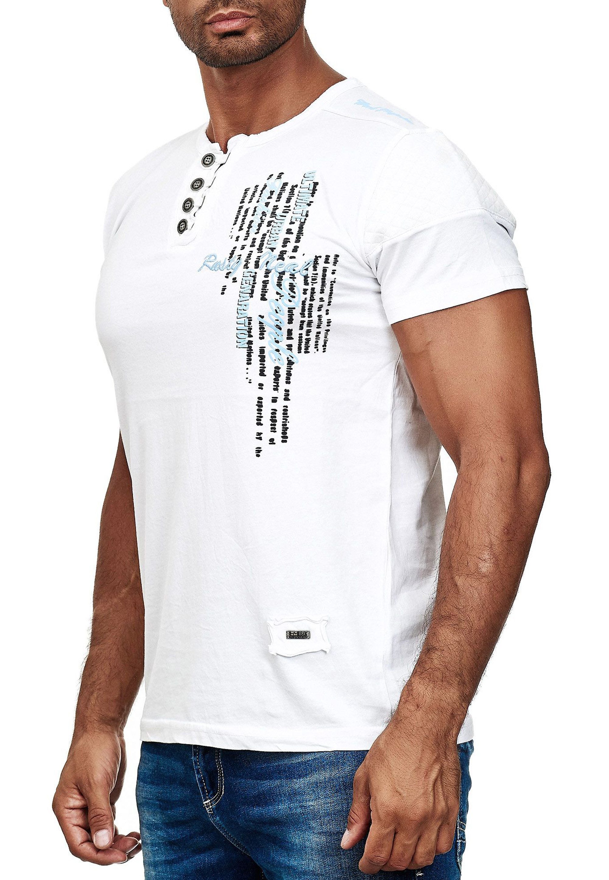 R-NEAL T-Shirt T-Shirt Verwaschen mit Knopfleiste und Seitlichem Aufdruck S günstig online kaufen