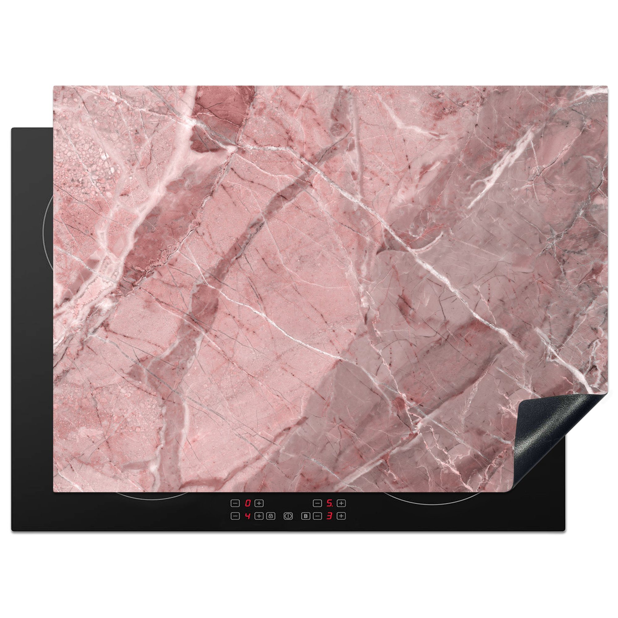 MuchoWow Herdblende-/Abdeckplatte Rosa - Granit - Kieselsteine - Weiß, Vinyl, (1 tlg), 70x52 cm, Mobile Arbeitsfläche nutzbar, Ceranfeldabdeckung