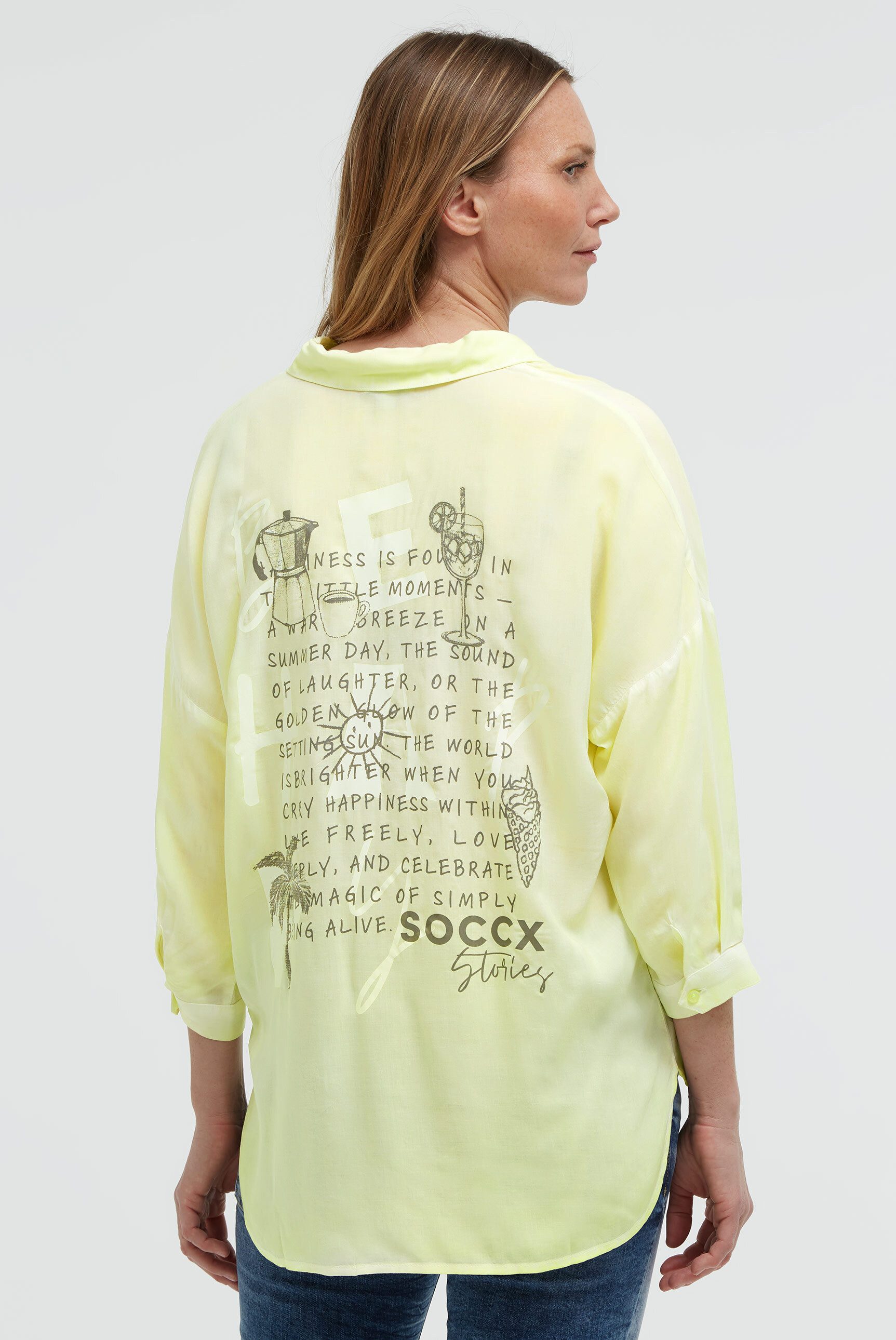 SOCCX Kurzarmbluse mit längerer Rückenpartie