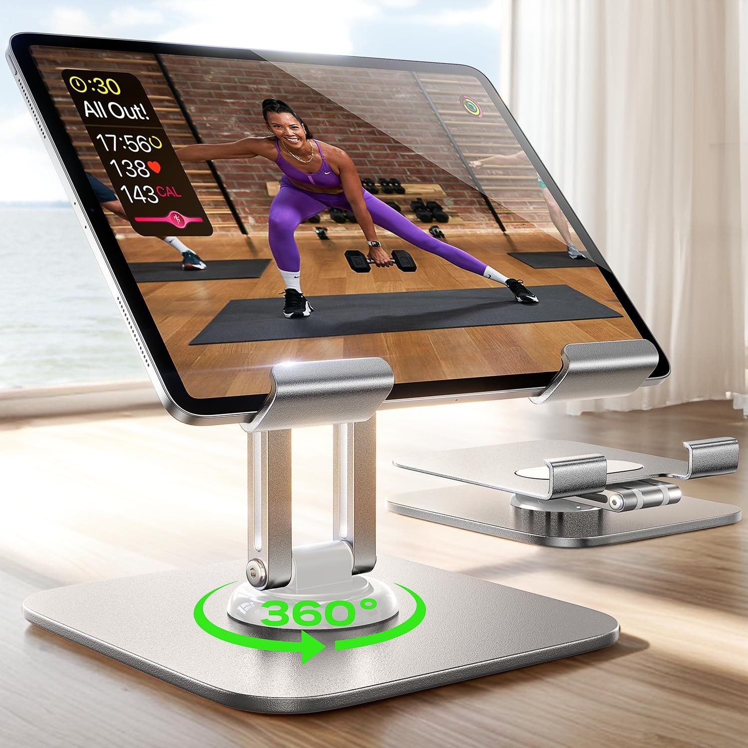 MOPUEA Laptop-Ständer Laptoptisch Tablet-Ständer iPad-Halterung 360° drehbarer Basis faltbar, (bis 12,9 Zoll, 1-tlg., Verstellbare Aluminium-Handyhalterung für Tablets von 4 bis 12,9 Zoll, Kompatibel mit iPad Pro 12.9, 11, Air, Samsung Tab und anderen Ger