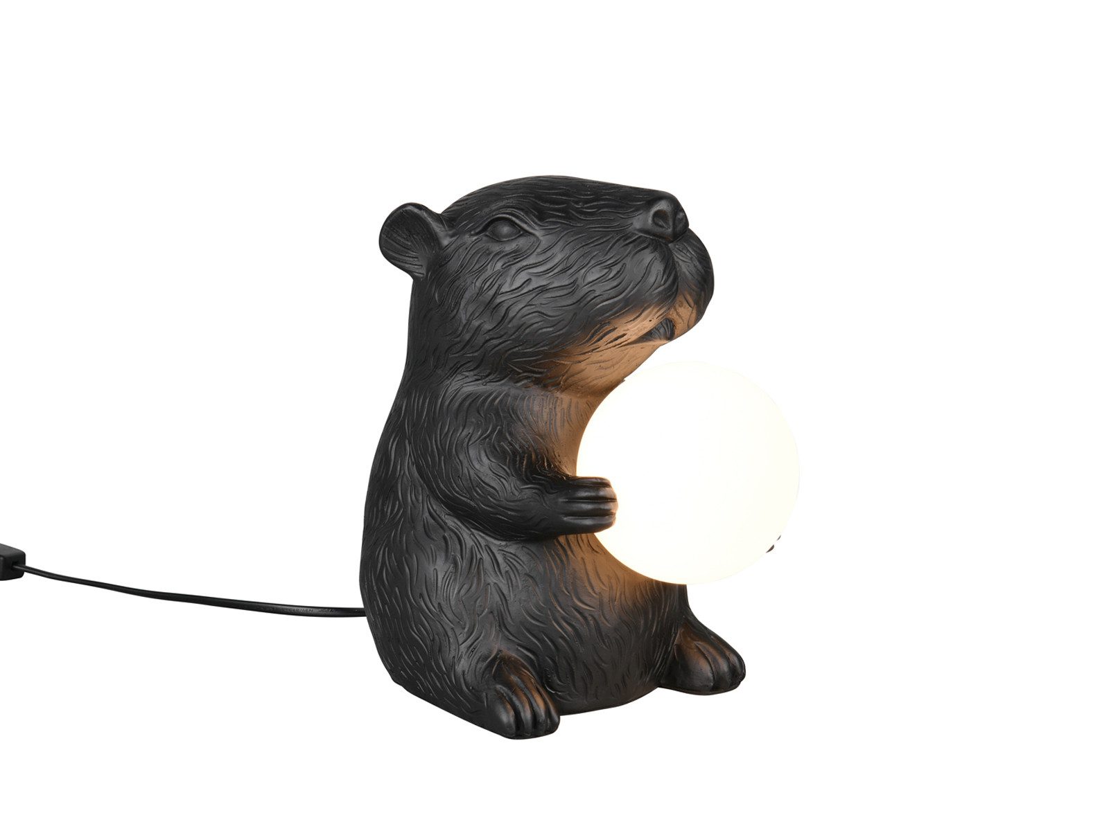 Reality Leuchten LED Nachttischlampe Capybara Lampe mit Kugel, Höhe 25cm, Dimmfunktion, LED wechselbar, warmweiß, besondere kleine Tierlampe lustige Tischlampe für Jugendzimmer Schwarz
