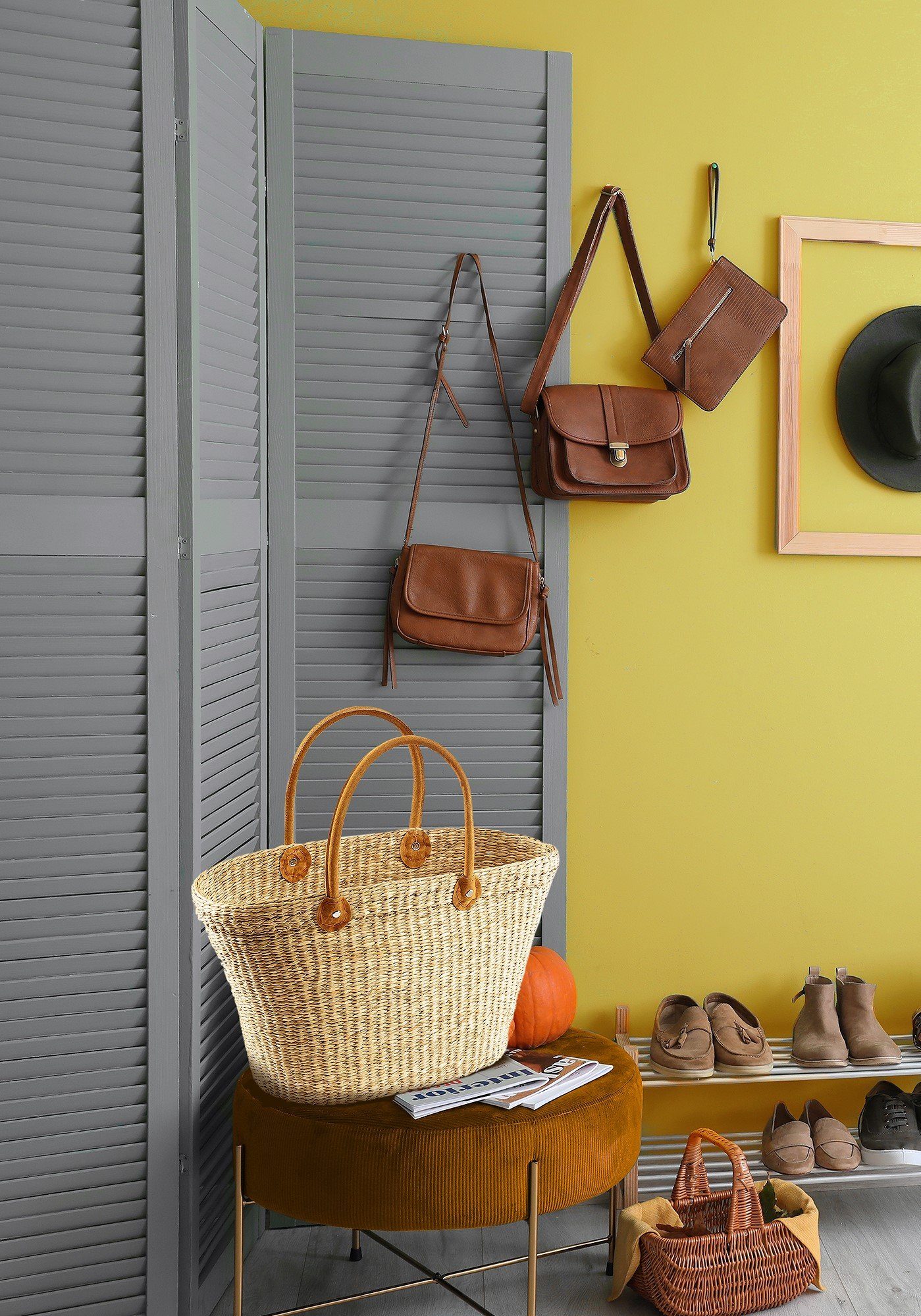 Kobolo Shopper Seegrastasche natur Ledergriffe günstig online kaufen