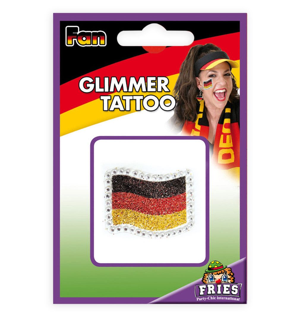 Fries Schmuck-Tattoo Glimmer Glitzer Haut Tattoo Aufkleber WM EM Fußball Schwarz Rot Gold, Glitzer Deutschland Flagge