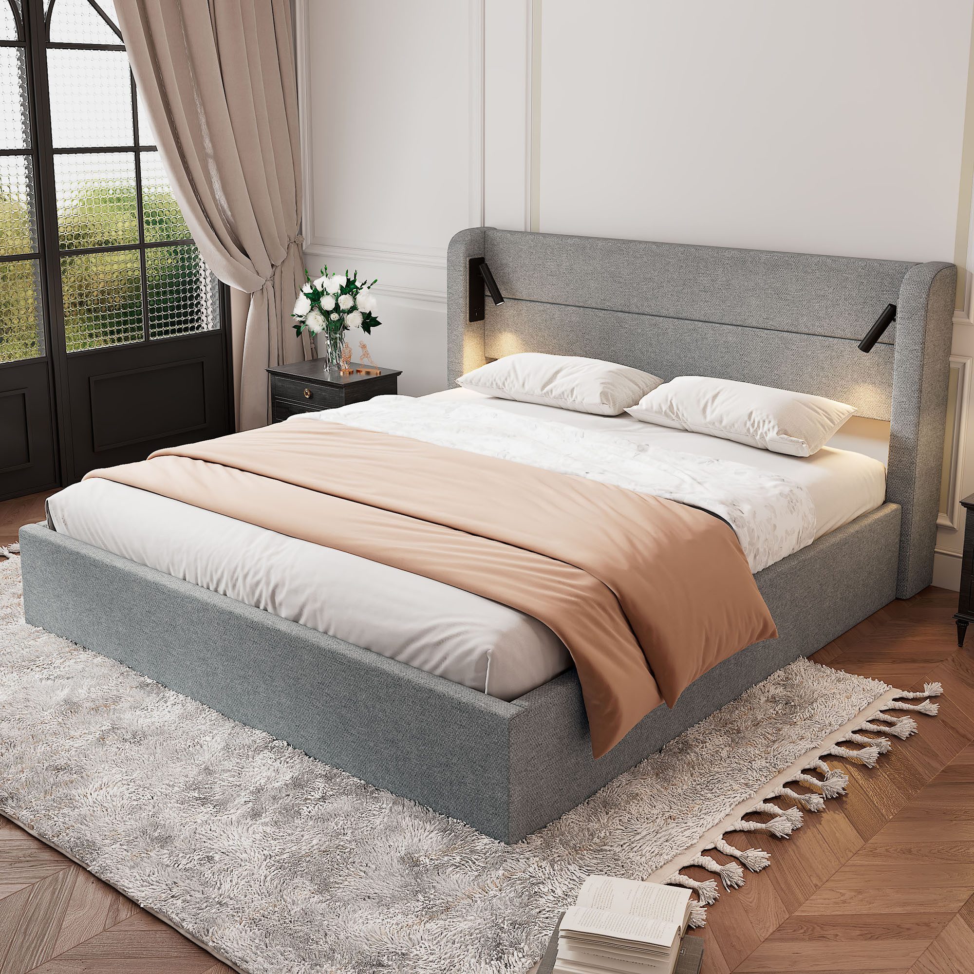 HAUSS SPOLE Polsterbett 180x200cm mit Stauraum, Beleuchtung, Holzlattenrost günstig online kaufen
