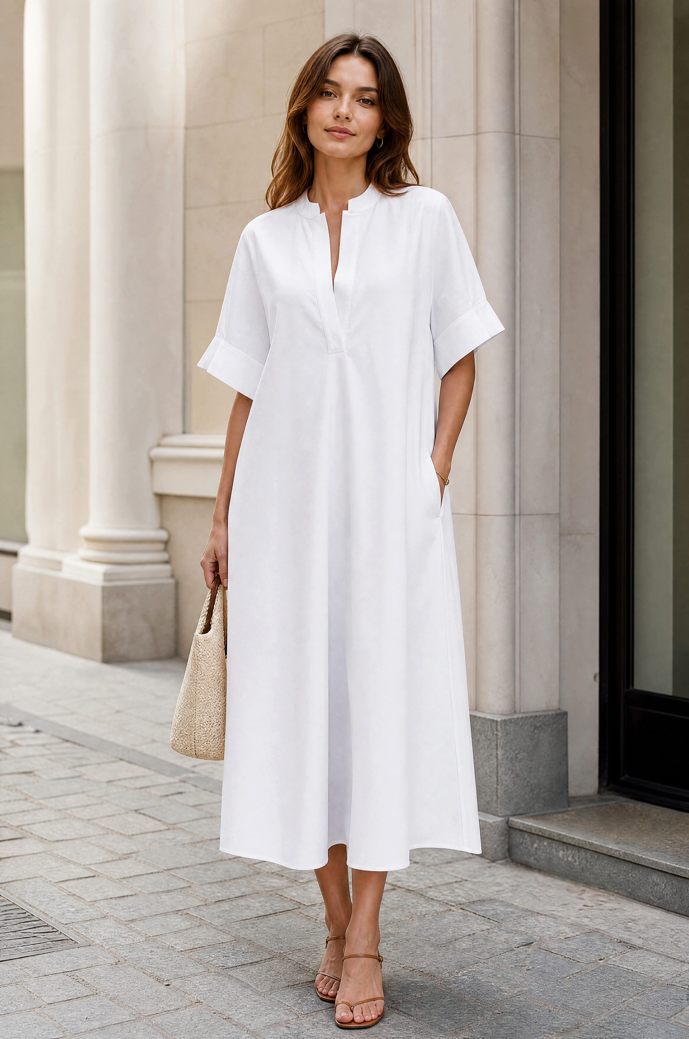 NADINE H Sommerkleid Sommerkleid mit V-Ausschnitt ideal Frühling moderner Stil