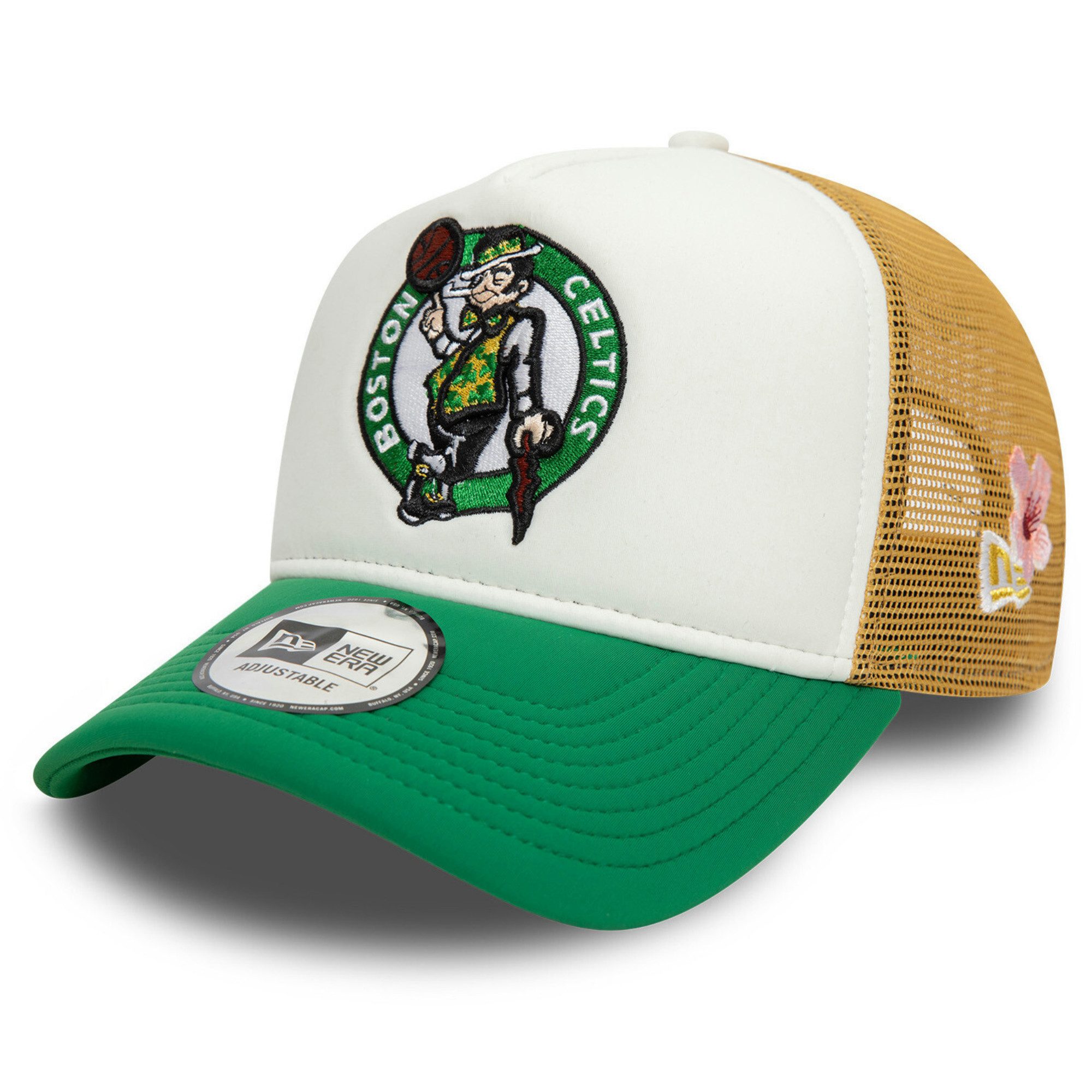 New Era Trucker Cap 9Forty A-Frame Flower Boston Celtics Patch Cap - Grün/Weiß/Gold