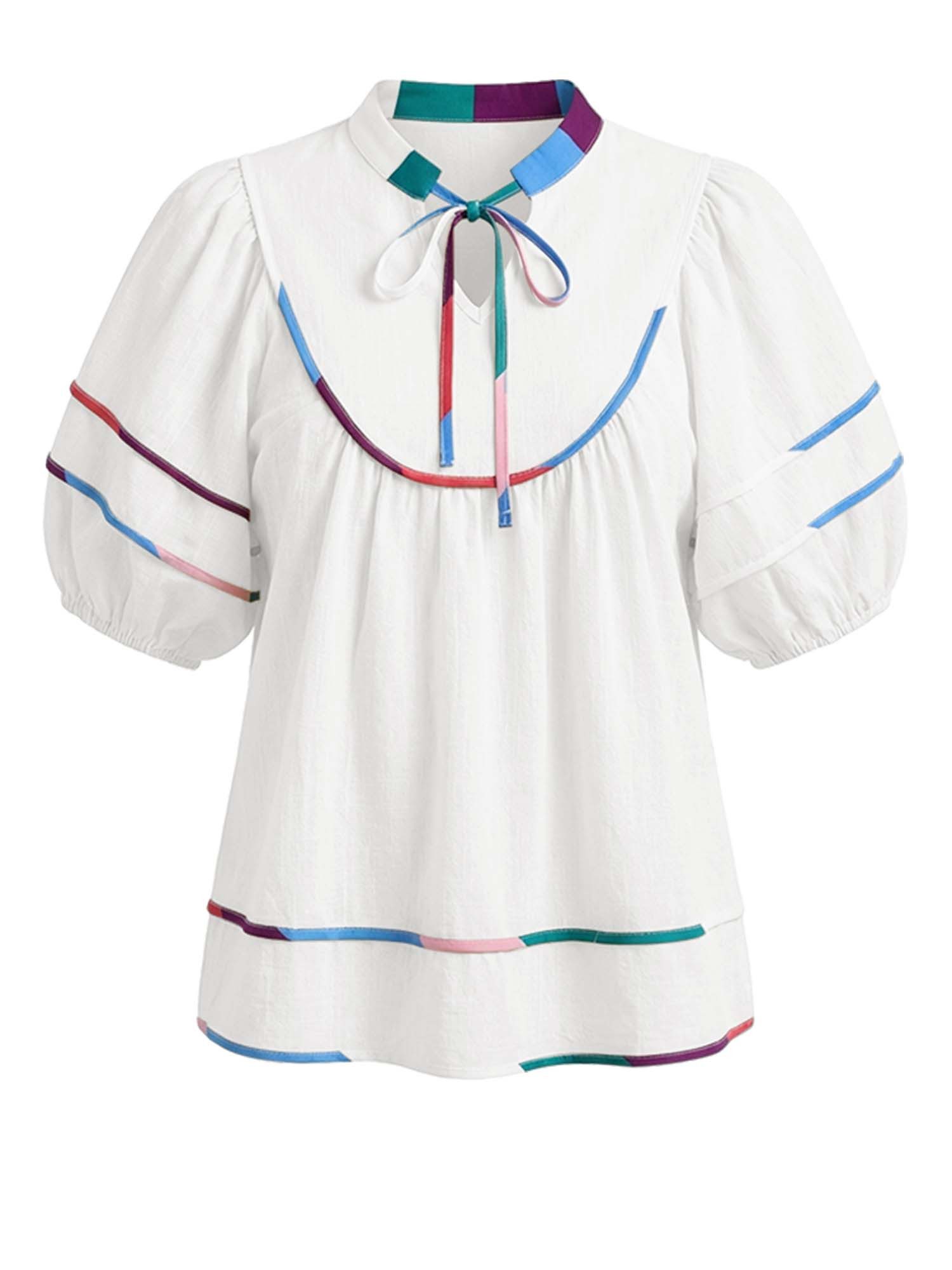 Imily Bela Blusentop Damen Bluse mit Puffärmeln und V-Ausschnitt (Packung, 1-tlg., 1per-Pack) mit Kordelzügen – Bild 5 von 5