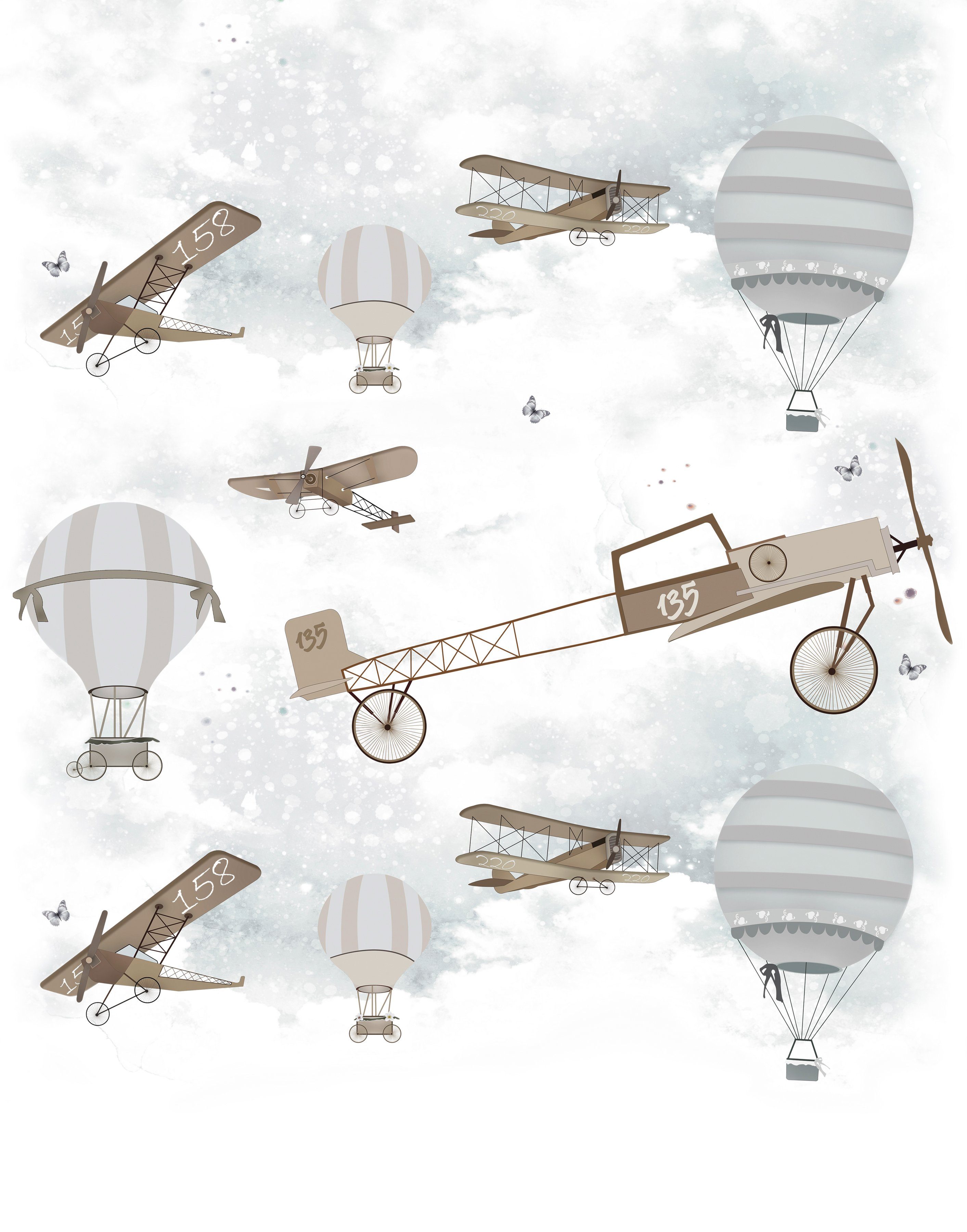 Marburg Kindertapete, Motiv, (1 St), Flugzeug, Heißluftballon, Tapete für Wohnzimmer Schlafzimmer Küche