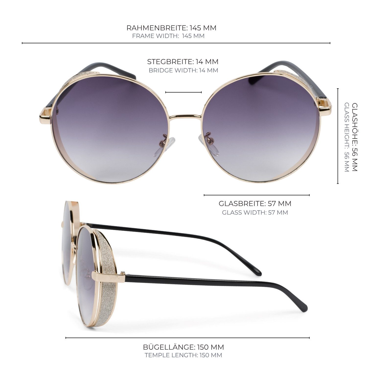 styleBREAKER Sonnenbrille Runde Sonnenbrille mit Glitzer Side Shield (1-St) Gradient – Bild 4 von 5