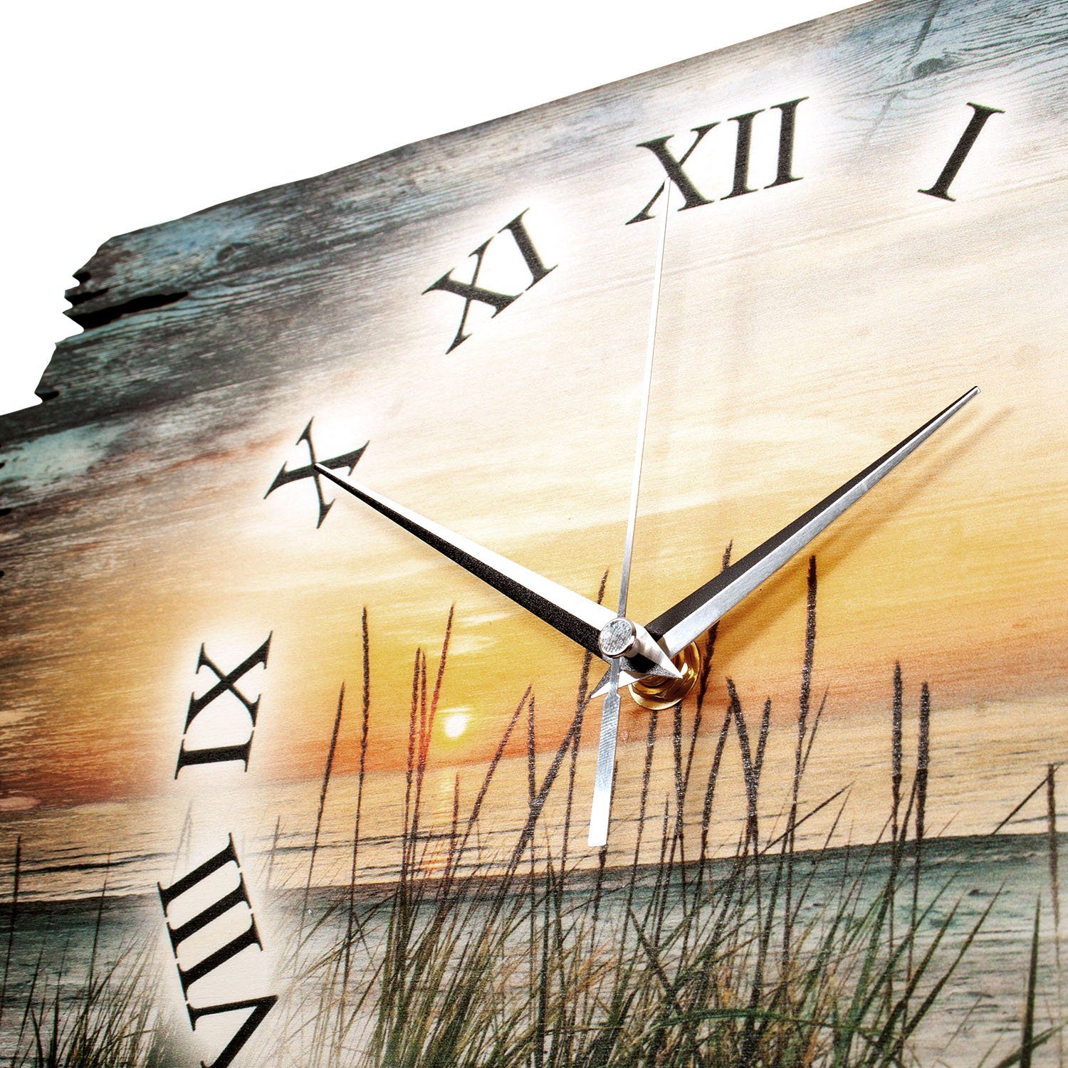 Kreative Feder Funkwanduhr Design-Wanduhr „Abendspaziergang am Strand“ aus Holz (ohne Ticken; flüsterleises Uhrwerk; außergewöhnlich, modern)